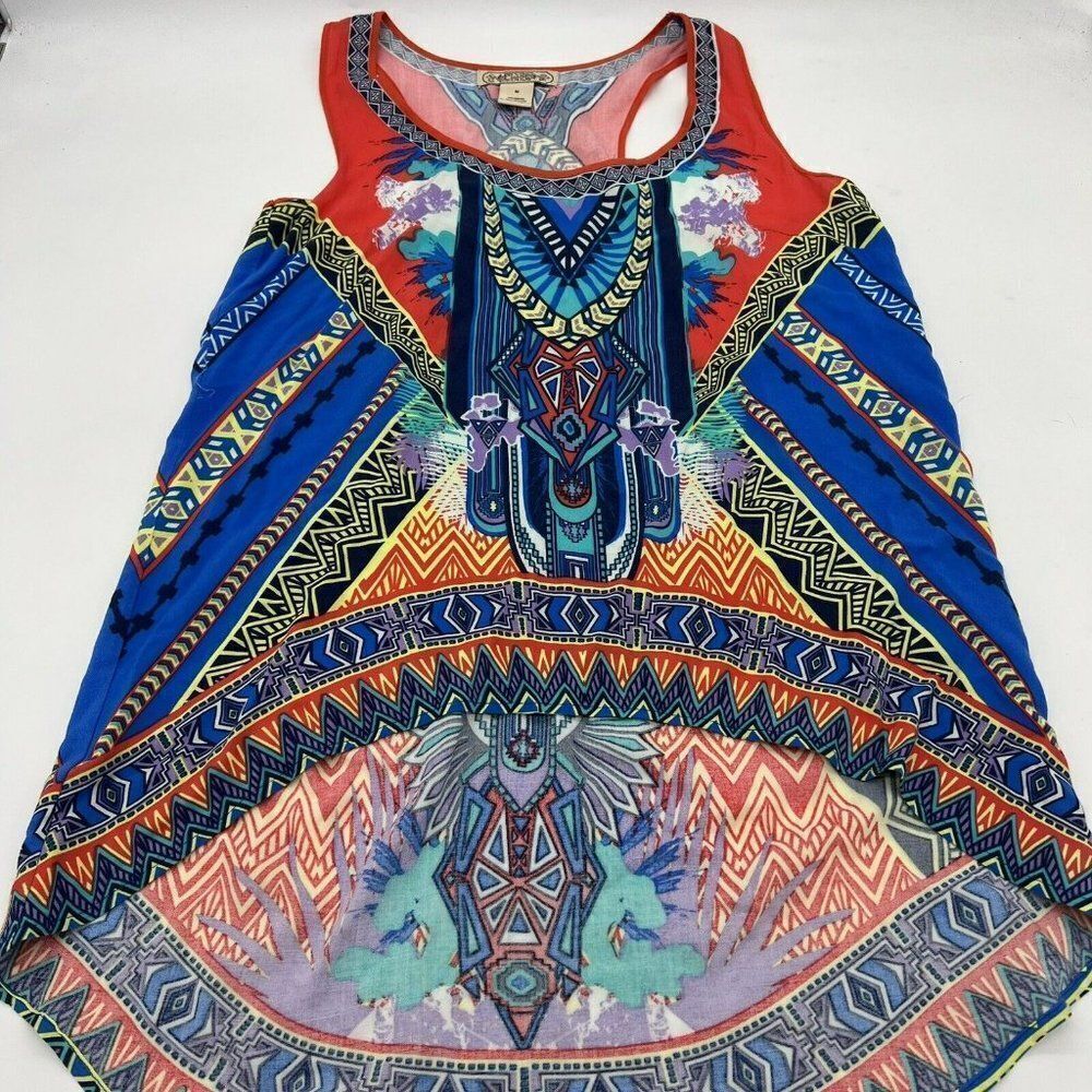 Flying Tomato Red Tank Top Print High Low Hemline Racerback Scoop Neck sz M